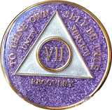 AA Medallion Purple Glitter Tri-Plate Sobriety Chip Year 1 - 45 - RecoveryChip