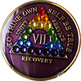 Crystal AA Medallion Purple Rainbow Tri-Plate Sobriety Chip Year 1 - 50 - RecoveryChip