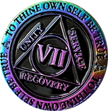1 - 15 Year AA Medallion Reflex Rainbow Plated Black Sobriety Chip