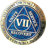 1 2 3 4 5 6 7 8 9 or 10 Year AA Medallion Reflex Glitter Blue Gold Plated Sobriety Chip - RecoveryChip