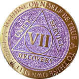 1 - 10 Year AA Medallion Reflex Glitter Lavender Purple Gold Plated Sobriety Chip