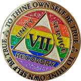 1 2 3 4 5 6 7 8 9 10 11 12 13 14 or 15 Year AA Medallion Reflex Rainbow Glitter Sobriety Chip