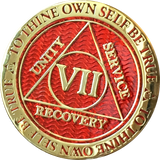 1 - 10 Year AA Medallion Reflex Red Gold Plated Alcoholics Anonymous RecoveryChip Design - RecoveryChip