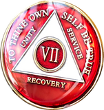 Red Gold Tri-Plate AA Medallion 24 Hours 18 Month Year 1 - 45 Sobriety Chip - RecoveryChip