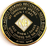 Offical NA Tri-Plate Black Silver & Gold Color Narcotics Anonymous Medallions 18 Month Year 1 - 50 - RecoveryChip