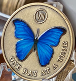 1 2 3 4 5 6 7 8 9 or 10 Year Blue Butterfly One Day At A Time Serenity Prayer Medallion Coin