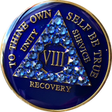 Crystallized AA Medallion Sapphire Blue Tri-Plate Sobriety Chip Year 1 - 50 - RecoveryChip