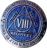 1 - 40 Year Dusty Blue Gold Plated AA Medallion Reflex Design - RecoveryChip