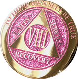 1 - 10 & 30 Year AA Medallion Elegant Glitter Pink Gold & Silver Plated Sobriety Chip - RecoveryChip