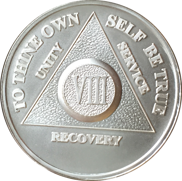 8 Year AA Medallion .999 Fine Silver Sobriety Chip