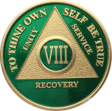 AA Medallion Green Gold Plated Year 1 - 65 Alcoholics Anonymous Chip - RecoveryChip