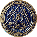 1 2 3 4 5 6 7 8 9 10 11 or 18 Month AA Medallion Antique Reflex Dusty Blue Sobriety Chip