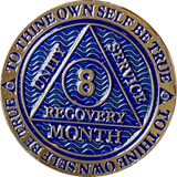 1 - 11 or 18 Month AA Medallion Reflex Dusty Blue Gold Plated Sobriety Chip Coin