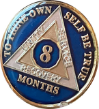 1 2 3 4 5 6 7 8 9 10 11 or 18 Month AA Medallion Midnight Blue Tri-Plate Sobriety Chip