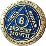 1 - 11 Month AA Medallion Reflex Blue Gold Plated Sobriety Chip Coin - RecoveryChip