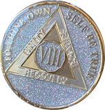 1 2 3 4 5 6 7 8 9 or 10 Year AA Medallion Opal Silver Glitter Tri-Plate Sobriety Chip