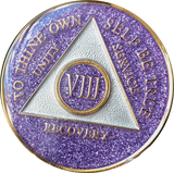 AA Medallion Purple Glitter Tri-Plate Sobriety Chip Year 1 - 45 - RecoveryChip
