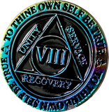 1 - 15 Year AA Medallion Reflex Rainbow Plated Black Sobriety Chip