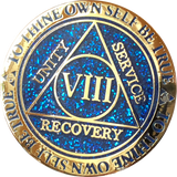 1 2 3 4 5 6 7 8 9 or 10 Year AA Medallion Reflex Glitter Blue Gold Plated Sobriety Chip - RecoveryChip
