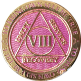 2 - 10 Year AA Medallion Reflex Lavender Pink Gold Plated Alcoholics Anonymous RecoveryChip Design - RecoveryChip