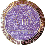 1 3 4 or 8 Year AA Medallion Reflex Glitter Lavender Purple Gold Plated Sobriety Chip - RecoveryChip