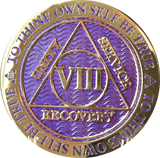 1 - 10 Year AA Medallion Reflex Purple Gold Plated Alcoholics Anonymous - RecoveryChip