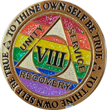 1 2 3 4 5 6 7 8 9 10 11 12 13 14 or 15 Year AA Medallion Reflex Rainbow Glitter Sobriety Chip