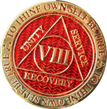 1 - 10 Year AA Medallion Reflex Red Gold Plated Alcoholics Anonymous RecoveryChip Design - RecoveryChip