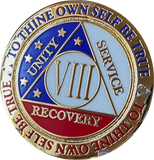 1 - 15 or 30 Year AA Medallion Reflex Red White & Blue Patriotic Gold Plated Sobriety Chip