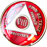 Red Gold Tri-Plate AA Medallion 24 Hours 18 Month Year 1 - 45 Sobriety Chip - RecoveryChip