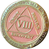 1 - 40 Year AA Medallion Reflex Pink Gold Plated Alcoholics Anonymous RecoveryChip Design - RecoveryChip