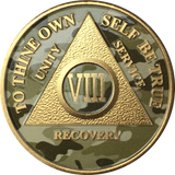 Camo & Gold Plated AA Medallion Any Year or Month 1 - 65 Alcoholics Anonymous Chip - RecoveryChip