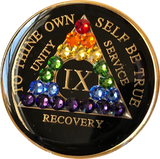 Crystallized AA Medallion Black Rainbow Crystal Tri-Plate Sobriety Chip Year 1 - 50 - RecoveryChip