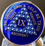 Crystallized AA Medallion Sapphire Blue Tri-Plate Sobriety Chip Year 1 - 50 - RecoveryChip