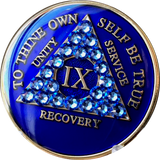 Crystallized AA Medallion Sapphire Blue Tri-Plate Sobriety Chip Year 1 - 50 - RecoveryChip