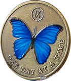 1 2 3 4 5 6 7 8 9 or 10 Year Blue Butterfly One Day At A Time Serenity Prayer Medallion Coin