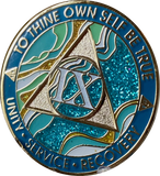 9 Year AA Medallion Elegant Caribbean Aqua Glitter Teal Marble Gold Sobriety Chip