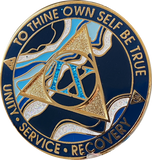 9 Year AA Medallion Elegant Navy Blue Marble Gold Sobriety Chip