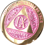 1 - 10 & 30 Year AA Medallion Elegant Glitter Pink Gold & Silver Plated Sobriety Chip - RecoveryChip