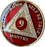 1 2 3 4 5 6 7 8 9 10 11 or 18 Month AA Medallion Metallic Mandarin Red Tri-Plate Sobriety Chip