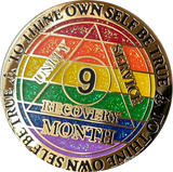 1 2 3 4 5 6 7 8 9 10 11 or 18 Month AA Medallion Reflex Rainbow Glitter Sobriety Chip