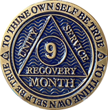 1 2 3 4 5 6 7 8 9 10 11 or 18 Month AA Medallion Antique Reflex Dusty Blue Sobriety Chip