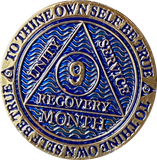 1 - 11 or 18 Month AA Medallion Reflex Dusty Blue Gold Plated Sobriety Chip Coin