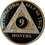 1 2 3 4 5 6 7 8 9 10 11 or 18 Month AA Medallion Classic Black Tri-Plate Sobriety Chip