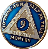 1 2 3 4 5 6 7 8 9 10 11 or 18 Month AA Medallion Midnight Blue Tri-Plate Sobriety Chip