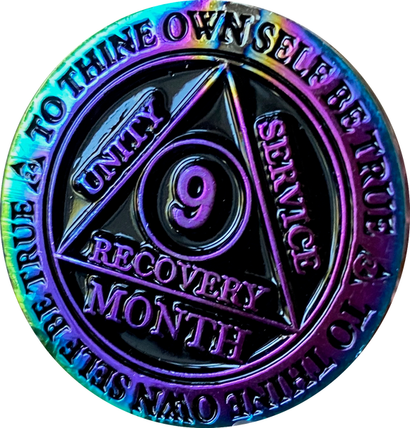 1 2 3 4 5 6 7 8 9 10 11 or 18 Month Rainbow Plated AA Medallion Sobriety Chip