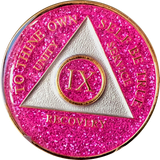 AA Medallion Pink Glitter Tri-Plate Sobriety Chip Year 1 - 45 - RecoveryChip