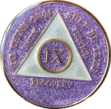 AA Medallion Purple Glitter Tri-Plate Sobriety Chip Year 1 - 45 - RecoveryChip