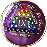Crystal AA Medallion Purple Rainbow Tri-Plate Sobriety Chip Year 1 - 50 - RecoveryChip