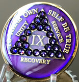 Crystal AA Medallion Purple Glitter Tri-Plate Sobriety Chip Year 1 - 50 - RecoveryChip